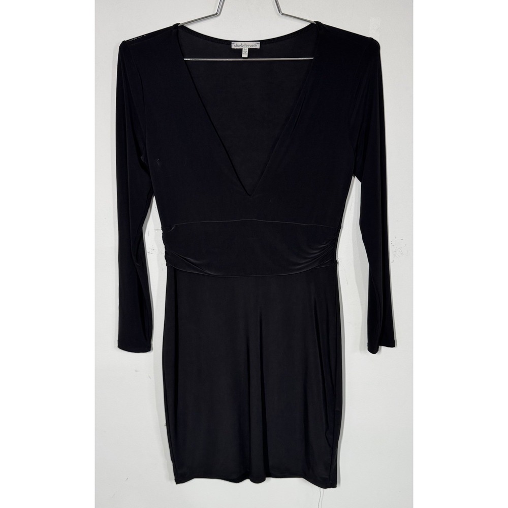 Charlotte Russe Long Sleeve Deep V Neck Bodycon Dress Black Size M Witchy Goth